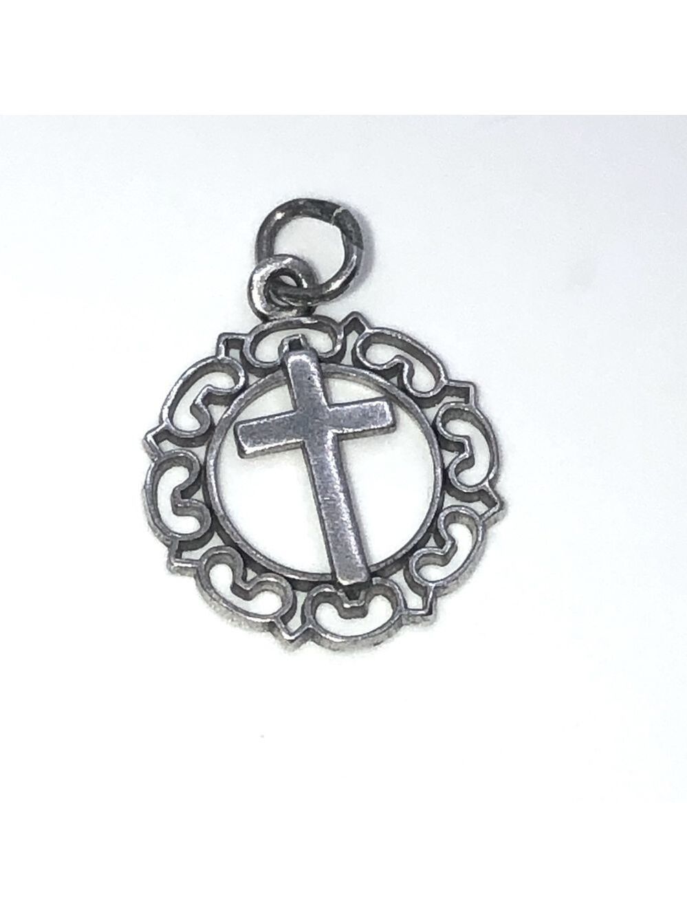 VTG Sterling Silver Filigree Cross Crucifix Christian Catholic Pendant Charm .8”